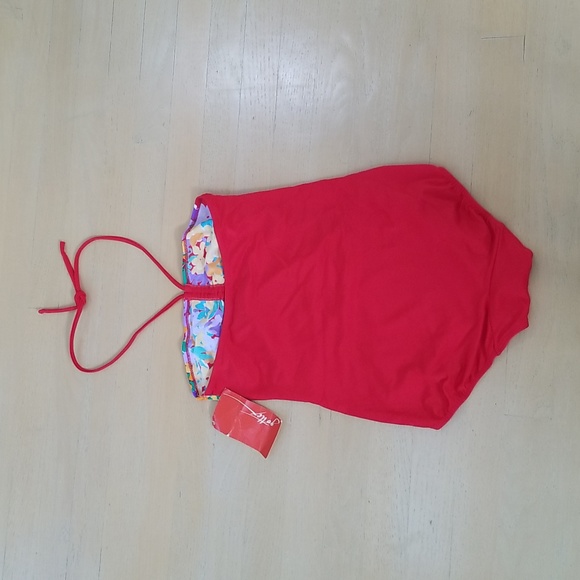 Vintage Floral Red Swim Suit Tie Halter NWT - Picture 7 of 10